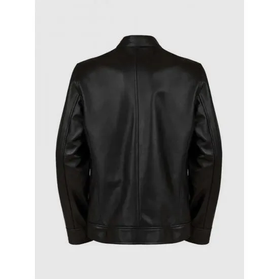Black Leather Jacket with 4 Pockets